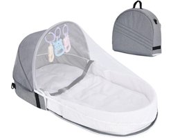 Baby Reisbed - Ademend Bionisch Bedje - Opvouwbaar met Muggennet - Anti-Mug Cocoon Nest - Voor 0-10 Maanden - Lichtgrijs - Medium Formaat - 1 stuk