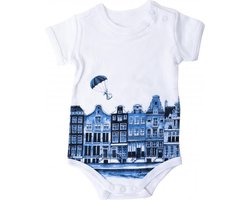 Baby Romper Grachtenpanden - Heinen Delfts Blauw - Katoen - Unisex voor meisjes en jongens