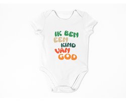 Baby romper met tekst "Ik ben een kind van God" Korte mouw Unisex Kraamcadeau & Babyshower cadeau Wit Maat newborn