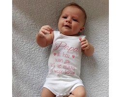 Baby Rompertje meisje Papa ik hou van jou tot de maan en weer terug | mouwloos | wit met roze | maat 74/80 | eerste vaderdag cadeau tekst baby kind cadeautje liefste lief beste held superman leukste mijn is de allerbeste best allerliefste