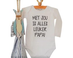 Baby Rompertje met tekst cadeau eerste vaderdag | Met jou is alles leuker papa | Lange mouw | wit zwart | maat 86/92 | mooiste cadeautje kind liefste lief beste held superman leukste mijn is de allerbeste best allerliefste