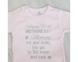 Baby rompertje met tekst eerste moederdag mama cadeau voor de liefste aanstaande roze meisje