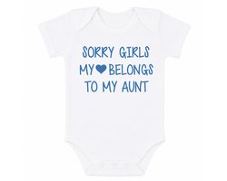 Baby Rompertje met tekst | sorry girls my heart belongs to my aunt |korte mouw | wit met zwart | maat 74/80