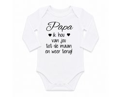 Baby Rompertje tekst cadeau eerste vaderdag Papa ik hou van jou tot de maan en weer terug | Lange mouw | wit met zwart | maat 98-104 | mooiste cadeautje kind liefste lief beste held superman leukste mijn is de allerbeste best allerliefste