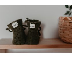 Baby slofjes Merino Wol met Veter - Donkergroen - 0-6 maanden