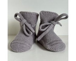 Baby slofjes Merino Wol met Veter - Parelgrijs - 0-6 maanden