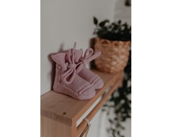 Baby slofjes Merino Wol met Veter - Zachtroze - 0-6 maanden