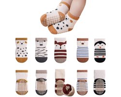 Baby Sokken - 5 Paar - Baby Sokjes - Antislip Sokken - Kind Sokken - Kind Baby - Veelkleurig - 0-12 Maanden - Enkelsokken - Gevoerde Sokken - Baby Slofjes - Slofsokken Baby - Warme Sokken - Dikke - Sokken - Newborn - Kraam Cadeau - Baby Cadeau