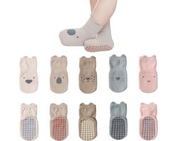 Baby Sokken - 5 Paar - Baby Sokjes - Antislip Sokken - Kind Sokken - Kind Baby - Veelkleurig - Maat S - 0-12 Maanden - Enkelsokken - Slofsokken Baby - Warme Sokken - Sokken - Newborn - Kraam Cadeau - Baby Cadeau