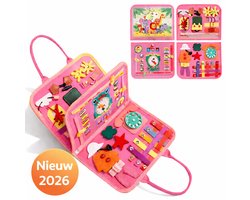 Baby Sonrisa Busy Boek Roze – Montessori Activiteitenboekje voor Baby & Peuter – Educatief Sensorisch Speelgoed - Kinderspeelgoed - Leetijd 2 tot 4 Jaar - Ideaal Voor Onderweg