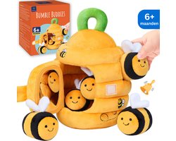 Baby Speelgoed 6-12 maanden - Sensorisch Pluche Speelgoed met Bijenkorf en 5 Bijen - Montessori Speelgoed met Dieren - Baby Cadeau met Knuffels - Educatief speelgoed - Knisperboekje Baby - Kinderspeelgoed 1-3 jaar