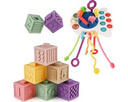Baby Speelgoed - Speelgoed 1 Jaar - Montessori Speelgoed - Kinderspeelgoed - 2 in 1 Stapelblokken & Bijtring