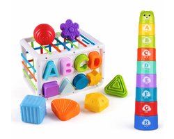Baby Speelgoed - Speelgoed 1 Jaar - Montessori Speelgoed - Kinderspeelgoed - 2 in 1 Stapeltoren & Vormenstoof