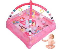 Baby-speelgym en speelmat – 4-in-1 buikligmat & ballenbak – Wasbare baby-activiteitenmat voor visuele, auditieve, sensorische en motorische ontwikkeling – Babycadeau en speelgoed voor zuigelingen en peuters (0-3-6-9-12 maanden roze)