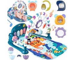 Baby Speelgym met Piano - Speelmat - Licht en Geluid - Voetpiano - Hangende Rammelaars - Spiegel - Voor Liggen, Trappelen en Grijpen - Vanaf 0 Maanden