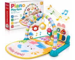 Baby Speelmat - Babygym met Muzikale Piano - 5-in-1 Speelmodi - Sterrenprojectie en Zacht Licht - 5 Afneembare Dierenhangers - 90° Draaibare Piano met 2 Volumes - Voor Baby’s van 0-12 Maanden