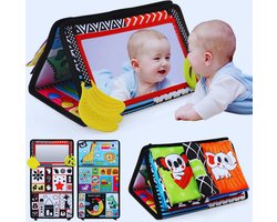 Baby Spiegel & Knisperboek In Eén – Zwart-Wit Educatief Speelgoed Voor Buikligging (0-9 Maanden) – Ideaal Als Cadeau
