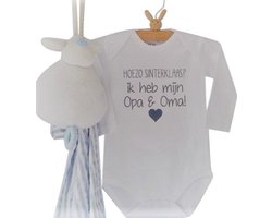 Baby tekst Rompertje cadeautje bekendmaking zwangerschap Hoezo Sinterklaas? Ik heb mijn Opa en Oma | Lange mouw | wit zwart | maat 62/68 zwangerschaps aankondiging cadeau hoera jullie worden grootouders Zwangerschapsaankondiging