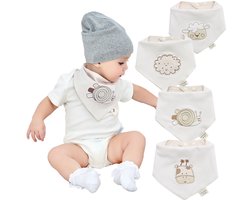 Baby Triangle Slabbetjes voor Jongens en Meisjes, 4-pack, 100% Biologisch Katoen, Zacht en Absorberend, Hypoallergeen Blauwe Baby Bandana Kwijl Slabbetjes Cadeauset voor Baby's, Kinderen,
