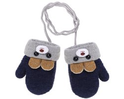 Baby Winter Wanten - met koord - Winter Wanten voor peuters van 0-3 jaar, voor jongens en meisjes - Schattige berenwanten met oortjes - Gebreide winterhandschoenen met dubbele laag, dik en warm - 12 x 7 cm