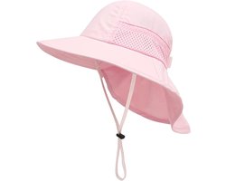 Baby zonnehoed meisjes jongens nekkap beschermende kinder emmerhoed ademend baby meisje strandhoed peuter zomerhoed (M)