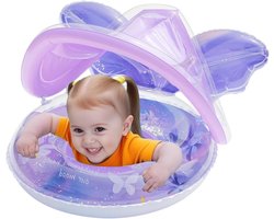 Baby Zwembad Vlotter - Waterstoel Baby - Zwemmen Leren - Afneembaar Zonnezeil - 57 x 43 cm - Paars