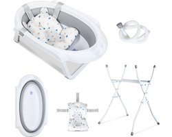 Babybadje Opvouwbaar - Babybad met standaard - Peuterbadje - Opvouwbaar bad kinderen - Incl Badkussen - Grijs