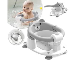Babybadzitje - Antislip Badzitje Met Beermotief 4 Zuignappen En Kussentjes Voor Peuters En Pasgeborenen - Veilige Draagbare Badstoel Voor Onder De Douche Of In Bad Grijs