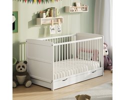 Babybed 70x140 met lade, ledikant, in hoogte verstelbaar & afneembare sporten optioneel met matras | andere maten: 60x120cm | 70x140cm: vanaf de geboorte tot 6 jaar, wit