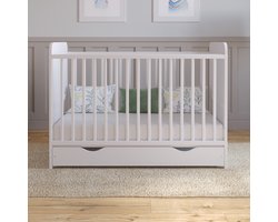 Babybed hout Wit 120x60 cm – ledikant met lade – ombouwbaar tot peuterbed – 3 verstelbare hoogtes