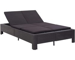 Babybed, zonnebed, tweepersoonsbed, zonnebed van polyrotan, zwart, 220 x 130 x 35 cm, ligstoelen, tuinbed van rotan, ligbed kantelbaar, zonnebed