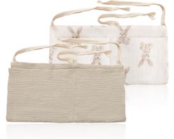 Babybedorganizer - babykamer opberging - bedorganizer - kinderbed accessoire - lichtblauw - baby essentials - luieropberger - speelgoedopslag - hangend opbergsysteem - geschikt voor babybed - lichtblauw model.