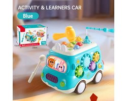 Babycadeau Bus Speelgoed - Montessori Muzikaal Speelgoed Voor 1-3 Jaar Met Geluid En Licht - Educatief Muzikaal Leerspeelgoed - Instrument Bus Auto Speelgoed Verjaardagscadeau (Blauw)