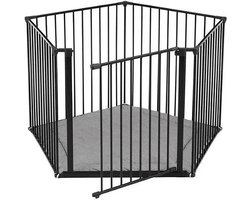 BabyDan box | grondbox | Speelbox | vijfhoek met deurtje en boxkleed. Metaal | zwart