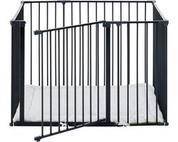 BabyDan Playpen - Box - Grondbox - Speelbox- Rechthoek met deurtje en boxkleed - Metaal - zwart