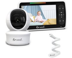 Babyfoon – Bestuurbaar/Kantelbaar – Babyfoon met Camera – Baby Monitor – met Praatfunctie – met 5 Inch Scherm – Baby Camera – Wit – van Saaf