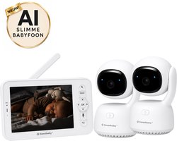Babyfoon met 2 stuks Slimme AI Camera's en App - Beveiligde Verbinding - 5 Inch Monitor - Haarscherpe QHD Beeldkwaliteit ook in het Donker - Sensibaby