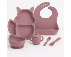 Babygiftset© – Siliconen babyservies set – Eekhoorn Oud Roze – Kinderservies set – Kinderbord – Kom – Met Zuignap – Kinderbestek – Babybestek – Slabbetjes – Drinkbeker – Snack cup – Kraamcadeau meisje – Kraamcadeau jongen – Babyshower cadeau