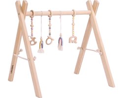 babygym hout incl. 5 speeltjes – houten Speelboog Baby – Stevige constructie & inklapbaar