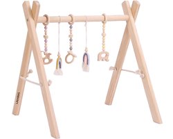 babygym hout incl. 5 speeltjes – houten Speelboog Baby – Stevige constructie & inklapbaar