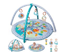 Babygym met boog - Speelmat - Baby speelgoed - Babyshower - Boxkleed - Speelkleed - Speelmat baby - 5 Speeltjes - Inclusief Rammelaar - Met speelboog - Blauw