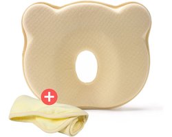 Babykussen - Multifunctioneel baby-vormkussen - Baby anti-plat hoofdkussen - Correctie van de vorm van het babyhoofdje memory kussen - 100% katoenen kindermemory kussen - Geschikt voor pasgeborenen van 0 tot 12 maanden - geel - 25*22*3cm