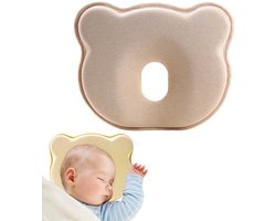 Babykussen van traagschuim, met schattig cartoonbeerpatroon, zacht en comfortabel kussen, ademend kussen voor babyjongens en -meisjes, voorkomt plat hoofdje,oranje kleur