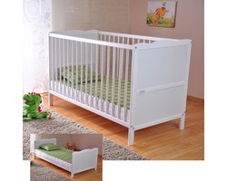 Babyledikant – Babebedje – Kinderbed – Babybed – Ledikant – Verstelbaar In Hoogte – Ombouwbaar Tot Juniorbed – Met Aloe Vera Foam Matras – Met Tandrails – Wit