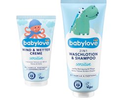 Babylove 2-in-1 Shampoo & Lotion + Weer & Windcrème - COMBI-VERPAKKING | Met kamille en panthenol - Beschermend en verzorgend voor uw baby