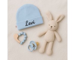 Babymutsje met naam | Blauw | van LTM baby | Newborn | Baby | Gepersonaliseerd | Zwanger | Kraamcadeau