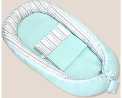 Babynest Eliz Baby Dubbelzijdig 4-delig Mint Silver Stripes Mint Waffle Babynestje Kraamcadeau
