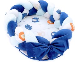 Babynest newborn ledikant bumper baby - fluweel knuffelnest met gevlochten kussen afneembare set dubbelzijdige babybed bumper 75 x 45 cm regenboog