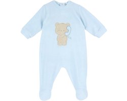 Babyromper Voor Jongens - Tutina Met Drukknoopsluiting - Lichtblauw Ciniglia Rompertje - Maat 0-1 Maand - Zachte Babykleding Met Voetjes