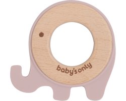 Baby's Only Houten baby bijtring - Bijtspeeltje olifant - Oud Roze - Baby cadeau